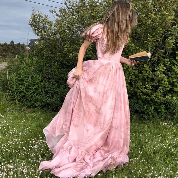 JessaKae RARE Ballerina Dress Silk Princess Gown with Ballerinas Pattern - Picture 7 of 16